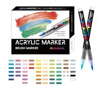 Acrylic Paint Markers Set - Waterproof Acrylic Paint Markers With Brush Tip Precision Control For Arts And Crafts Design Work On Fabric Canvas Stone Glass Ce