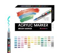 Acrylic Paint Markers Set - Waterproof Acrylic Paint Markers With Brush Tip Precision Control For Arts And Crafts Design Work On Fabric Canvas Stone Glass Ce