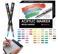 Acrylic Paint Markers, Soft Brush Tip Markers for Coloring, Waterproof Craft Supplies for Ceramic, Stone, Rock, Canvas, Fabric, Wood, DIY Art Projects, Scrapbooking, and Creative Crafts