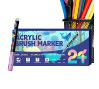 Acrylic Paint Markers With Brush Tip - Multi-Color Buildable School Items - Brush Point Paint Markers | For Adults Party School Offices Decoration Needlework Birthday Christmas Awards Rewards