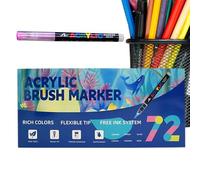 Acrylic Paint Markers With Brush Tip,Multicolor Educational Supplies - Brush Point Paint Markers,For Kids Adults Party School Office Decoration Crafts Birthday Christmas Rewards
