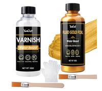 Acrylic Paint Metallic 200ml - 100ml Liquid Gold Leaf Paint & 100ml Gloss Varnish, Water-Based Non-Toxic Fast Dry Ultra Shiny, Multi-Surface for Art Craft DIY Wood Canvas Metal Fabric Clay Furniture