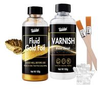 Acrylic Paint Metallic, 200ml Liquid Gold Leaf Paint Kit for Metal, Wood, Fabric, Art Painting, Furniture Repair & Crafts, Water-Based Metallic Gold Paint and Gloss Varnish, Non Fading, Fast Dry