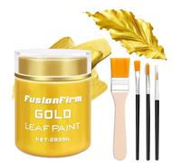 Acrylic Paint Metallic Gold, 280ml Liquid Gold Leaf Paint, Hand-crafts, Non-Toxic, Non-Fading Water-Based Gold for Craft, Canvas, Wood, Fabric, Ceramic, Stone, with 1 Brush & 3 Paintbrushes