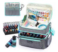 Acrylic Paint Organizer Bag with Washable Roll-Up Brush Holder, 2-Layer Art Supply Case, Large Craft Organizer with Foam Inserts for Apple Barrel, Shuttle Art, Caliart Art Supplies Storage Bag