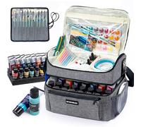 Acrylic Paint Organizer Bag with Washable Roll-Up Brush Holder, 2-Layer Art Supply Case, Large Craft Organizer with Foam Inserts for Apple Barrel, Shuttle Art, Caliart Art Supplies Storage Bag