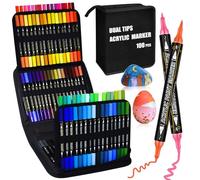 Acrylic Paint Pens, 100 Colours Dual Tip Acrylic Paint Markers, Art Pens with Brush and Fine Tip, Paint pens for Rock Painting, Stone, Glass, Wood, Canvas, Easter Eggs