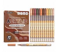Acrylic Paint Pens, 12PCS Brown Tone Acrylic Markers for Adults Teens | Soft Brush Felt Tip Marker Pens, Premium Water-Based Art Pens for Rock Glass Mug Wood Metal and DIY Craft Painting