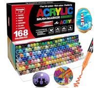 Acrylic Paint Pens, 168 Colours Accrylic Paint Brush Markers, 1-6mm Water-based Brush Tip Marker Paints Set, Art Pens for Rock, Glass, Stone, Metal, Fabric, Wood Ceramic