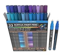 Acrylic Paint Pens 22 Blue & Purple Tones Assorted Pro Colour Series Markers Set 0.7mm Extra Fine Tip for Rock Painting, Glass, Mugs, Wood, Metal, Canvas, Projects, Non Toxic, Waterbased, Quick Drying