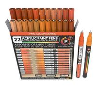 Acrylic Paint Pens 22 Orange Tones Assorted Pro Colour Series Markers Set 0.7mm Extra Fine Tip for Rock Painting, Glass, Mugs, Wood, Metal, Canvas, Projects, Non Toxic, Waterbased, Quick Drying