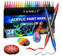 Acrylic Paint Pens, 24 Colors Dual Tip Paint Markers for Rock Painting, Water Based Acrylic Painting Supplies for Fabric Painting,Wood, Plastic, Canvas, Easter Egg(Brush Tip and Fine Tip)