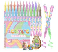 Acrylic Paint Pens, 24 Pastel Colours Acrylic Paint Markers, Water-Based Acrylic Markers with Straight Liquid Soft Brush Tip for Rock Painting Wood Ceramic Glass Egg