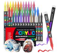 Acrylic Paint Pens, 36 Colors Acrylic Marker Pens with Flexible Brush Tip, Direct Liquid Glass Paint Pens for Rock Painting, Ceramic, Wood, Glass