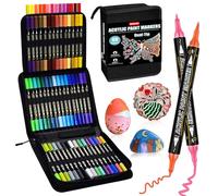 Acrylic Paint Pens, 60 Colours Dual Tip Acrylic Paint Markers, Acrylic Art Pens with Brush Tip and Fine Tip, Paint pens for Rock Painting, Stone, Glass, Wood, Canvas, Easter Eggs