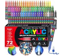 Acrylic Paint Pens, 72 Colours Accrylic Paint Brush Markers, 1-6mm Water-based Brush Tip Marker Paints Set, Art Pens for Rock, Glass, Stone, Metal, Fabric, Wood Ceramic