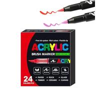 Acrylic Paint Pens, Artistic Markers Soft Brush Tip, Bright Colours Quick Drying for Pebbles, Multi-purpose Felt-Tip Pens for Wood, Canvas, Glass, Fabric, DIY Supplies Adults, 24 Colours