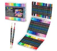 Acrylic Paint Pens - Colouring Pens | Double Sided Brush Tip | Felt Tip | Acrylic Markers | Journaling Signs | 48 Colours Acrylic Fine and Brushstroke Pen for
