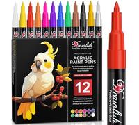 Acrylic Paint Pens for Rock Painting - Set of 12-0.7mm Tip Glass Pens with Extra Fine Point & Water-Based Ink - Ideal Paint Markers for Ceramic, Fabric, Porcelain, Wood, Canvas & DIY Mug Design