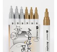 Acrylic Paint Pens Gold Silver 6pcs, Acrylic Paint Pens for Fabric, Resin, Wood, Metal, Glass, Rock Painting Outdoor Metallic Paint Markers Medium Tip 2-3mm