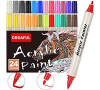 Acrylic Paint Pens Markers,24 Color Paint Markers Dual Fine & Brush Tips For Rock Painting,Fabric,Metal,Glass,Wood,Canvas,Ceramic,Plastic,Non-Toxic & Odor,Premium Art And DIY Craft Supplies