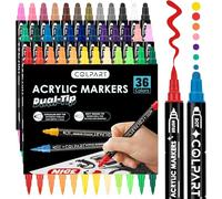 Acrylic Paint Pens Paint Markers,36-Colors Dual Tip Brush Paint Pens For Rock Painting,Wood,Canvas,Calligraphy,Dot Markers For kids adults DIY Crafts Art Supplies