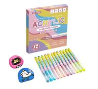 Acrylic Paint Pens - Set of 12 Coloured Pens ABS Body Multi Pens | Permanent Waterproof Ink, Craft Drawing, Painting On Rock, Glass, Fabric, Wood, Meta