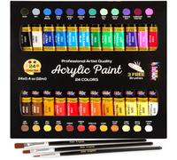 Acrylic Paint Set 24 Colours Canvas Paints Kit with 3 Paint Brushes for CraftsKids Paints Paper Rock Painting WoodCeramic Fabric Vibrant Colors