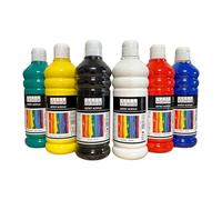 Acrylic Paint Set 6 Colours of 500 ml. High Pigmented, Opaque Colours. Suitable for Wood, Stone, Canvas, Paper, Fabric, Leather, Metal, Pouring. All-Purpose Paints. Basic Colours 6 x 500ml