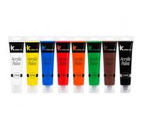 Acrylic Paint Set 8 x 120ml Tubes - Black, White, Red, Blue, Yellow, Green, Brown & Orange - Non-Toxic Multi-Surface Acrylic Paints for Canvas, Paper, Wood, Crafts & DIY Art Projects