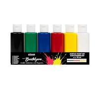 Acrylic Paint Set for Children and Adults 6 Colours 60ml Each Highly Pigmented and Opaque Paint Paints for Canvas, Wood, Stone, Paper, Metal (Basic Colours)