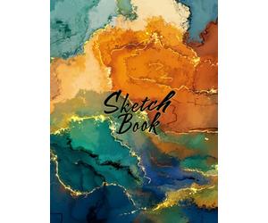 Acrylic Paint Sketchbook: Teal Gold Marble Flow Abstract Design: Skech Book for Drawing Smooth White Paper 8.5" X 11" - 120 Pages Blank Paper (Premium Artistic Cover Vol. 7) Drawing Notebook