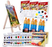 Acrylic Painting Set with 1 Wooden Easel 3 Canvas Panels30 pcs Nylon Hair Brushes 3 PCS Paint Plates and 2 PCS of 12ml Acrylic Paint in 12 Colors for Acrylic Painting Artist Professional Kit