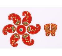 Acrylic Paisley Red Floor Rangoli Combo Diwali Toran with Red Laxmi Charan Paduka Pagal | Floor Wall Stickers Indian Puja Diwali Festival Decorations Home Temple Decor Gift - CMB-01