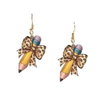 Acrylic Pencil Bow Earrings Colorful Bowknot Pencil Dangle Drop Earrings for Teacher Student Appreciation Jewelry, Acrylic, no gem