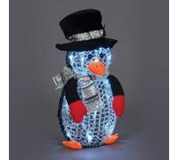 Acrylic Penguin Christmas Decorations with Top Hat & Scarf LED Lights