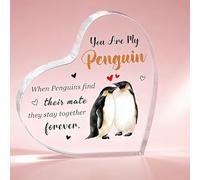 Acrylic Penguin Couple Heart Plaque with Romantic Quote 'You Are My Penguin' - Unique Valentine's Day Gift for Wife Girlfriend, 10x10cm Unbreakable Romantic Home Decor