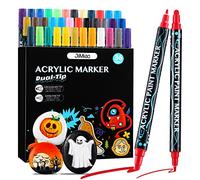 Acrylic Pens for Stones, 36 Colours, Waterproof, Dual Tip Marker Pens for Paper, Canvas, Glass, Ceramic, Wood - Ideal for Crafts, Painting Stones, Easter, Halloween, Christmas Tree Baubles Decoration