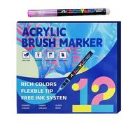 Acrylic Pens with Brush Tip | Multi-colored Low-profile Office Supplies,Paint Brush Pens - For Adults Party School Offices Decoration Needlework Birthday Christmas Awards Rewards