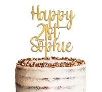 Acrylic Personalised Birthday Cake Topper by KreateSquare - Customised With Any Name, Age, Custom Colour - Gold