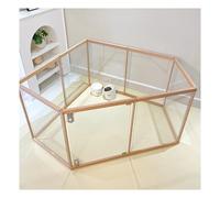 Acrylic Pet Gate Freestanding Dog Fence with Door 3mm Clear Panel Beech Wood Frame Indoor Playpen Easy Assembly No Tools Sturdy Barrier for Cats Small Dogs Safe Transparent Divider