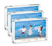 Acrylic Photo Frame - Double Sided Picture Frame with Magnetic, Clear Frameless Desktop Photo Block (Clear, 5x7 Inches (2 Pack))