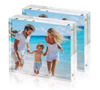 Acrylic Picture Frame - 2 Pack, Frameless Stand - Clear, Magnetic - Desk & Bedroom (4 x 4 inch / 10 x 10cm)