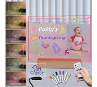 Acrylic Picture Frame Message Board 11.81x8.26Inch Timing Illuminated Night Light with Glowing Wooden Base 7 Lighting Color Lamp with Remote Control Tabletop Decor Gift Concert Ticket Collection