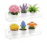 Acrylic Plant Shelves, 2-Pack 12 Inch Clear Suction Cup Shelf for Indoor Herbs, Cosmetics, Photo Frames on Glass or Tile