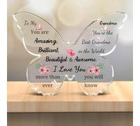 Acrylic Plaque Grandma Gifts Butterfly Shape Ornaments Women Mother's Day Nana Desk Sign Gran Family Day Personalised Present Nan I Love You Home Decoration Keepsake The Best Nanny in the World