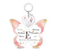 Acrylic Plaque Keychain Set A to Z Initial Letter Inspirational 26 Alphabets Birthday Christmas Gifts Bestie Friend Daughter Keepsake Graduation Keyring Personalised Women Girls Valentine's Sign (E)