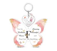 Acrylic Plaque Keychain Set A to Z Initial Letter Inspirational 26 Alphabets Birthday Christmas Gifts Bestie Friend Daughter Keepsake Graduation Keyring Personalised Women Girls Valentine's Sign (F)