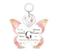 Acrylic Plaque Keychain Set A to Z Initial Letter Inspirational 26 Alphabets Birthday Christmas Gifts Bestie Friend Daughter Keepsake Graduation Keyring Personalised Women Girls Valentine's Sign (G)