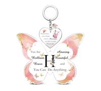 Acrylic Plaque Keychain Set A to Z Initial Letter Inspirational 26 Alphabets Birthday Christmas Gifts Bestie Friend Daughter Keepsake Graduation Keyring Personalised Women Girls Valentine's Sign (H)